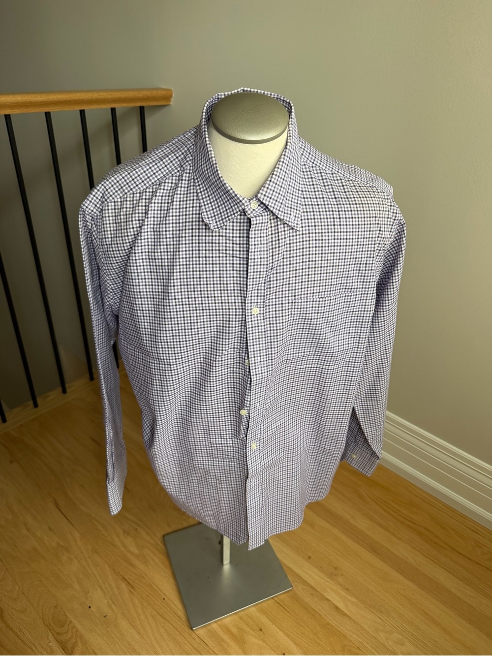Men's Purple and White Check Dress Shirt